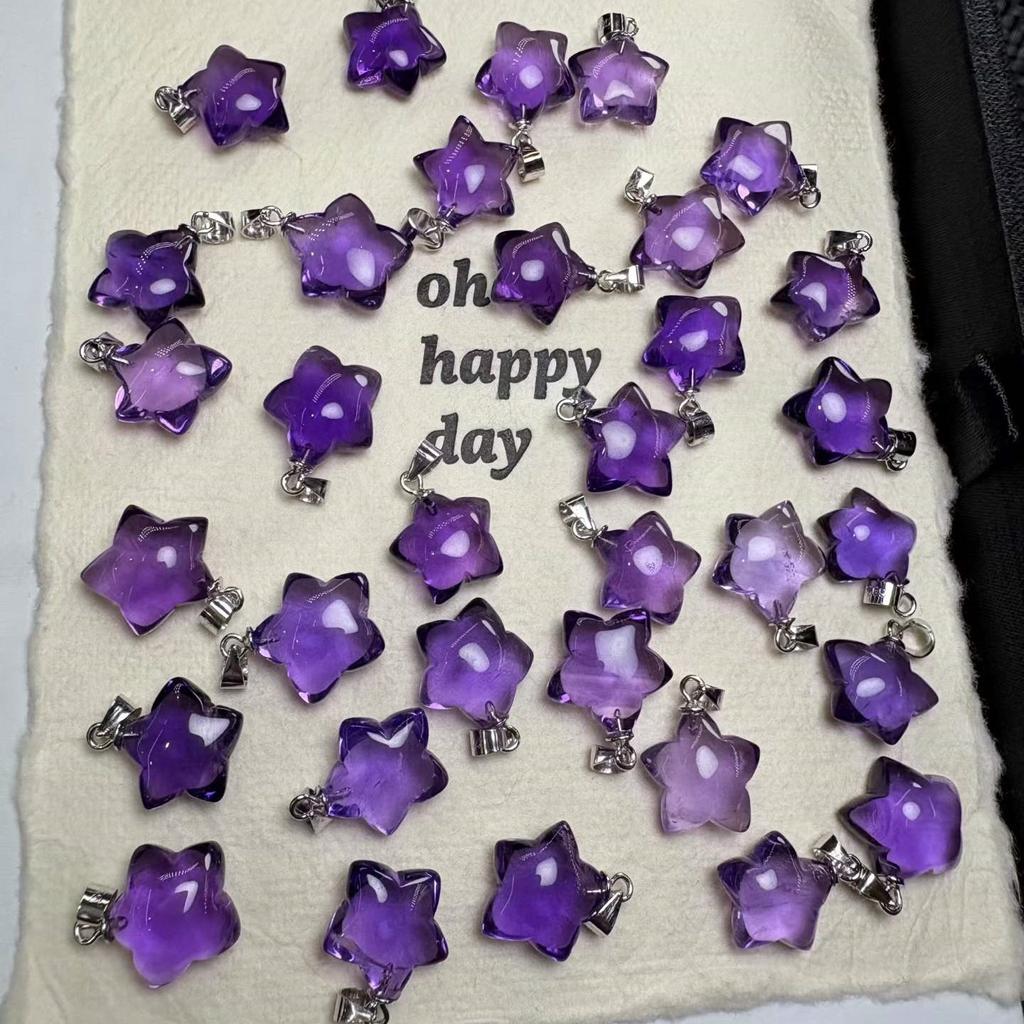 Hot Sale 925 Silver High Quality Healing Gemstone Crystal Crafts Natural Stone Amethyst Star Pendant for Jewelry Gifts