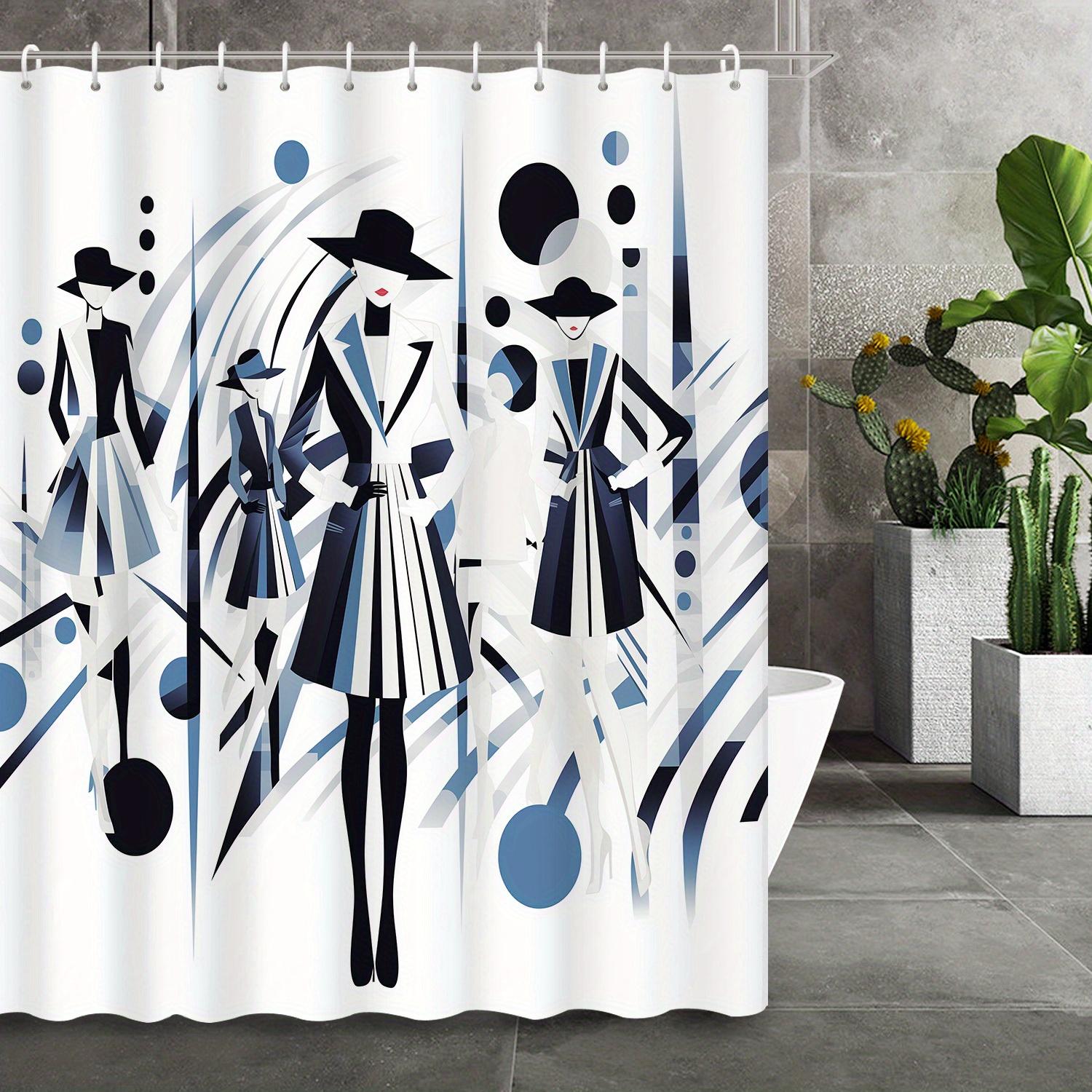 

Abstract Line Stripes Urban Fashion Girl Shower Curtain With 12 Hooks – Decorative Print Partition For Bathrooms W60H190(CM)-1 Pcs
