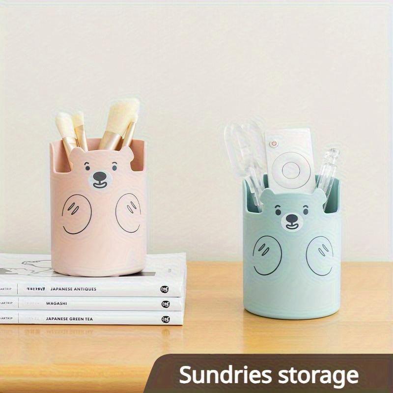Cute Cartoon Bear Pen Holder Creative Mobile Phone Holder Makeup Brush Storage Bucket Office Desktop Accessories