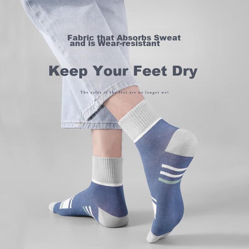 Men's Socks, 100% Pure Cotton, Sweat-Absorbing And Breathable, Durable Mid-Calf Socks, Cotton, And Odor-Resistant Socks
