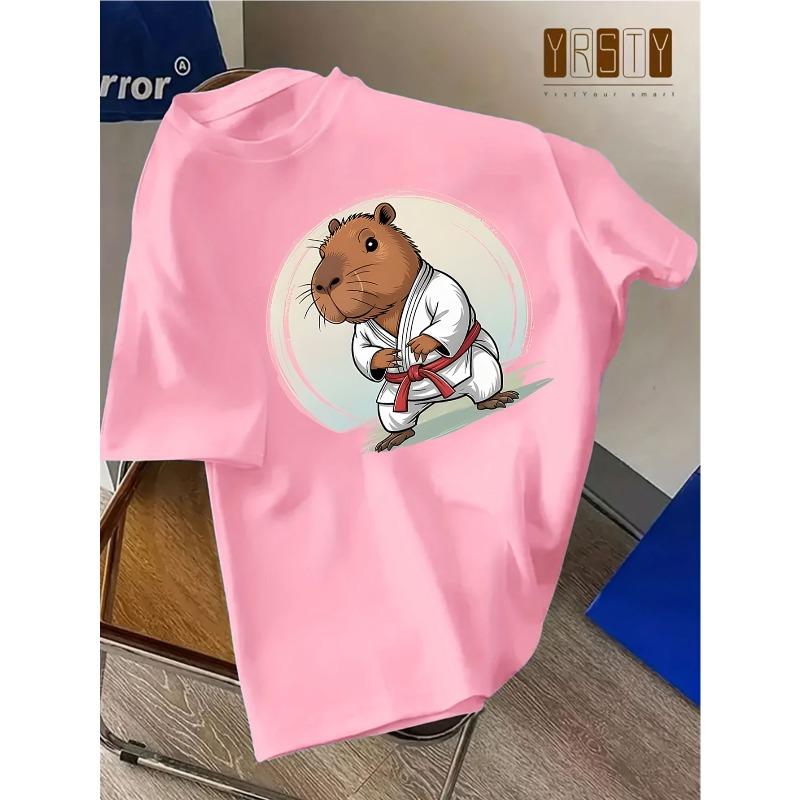 

European sizes Children Cappuccino Mouse in Karate Uniform T-Shirt Cute Animal Graphic Casual Short Sleeve Trendy Fashion Unisex 164cm рожевий