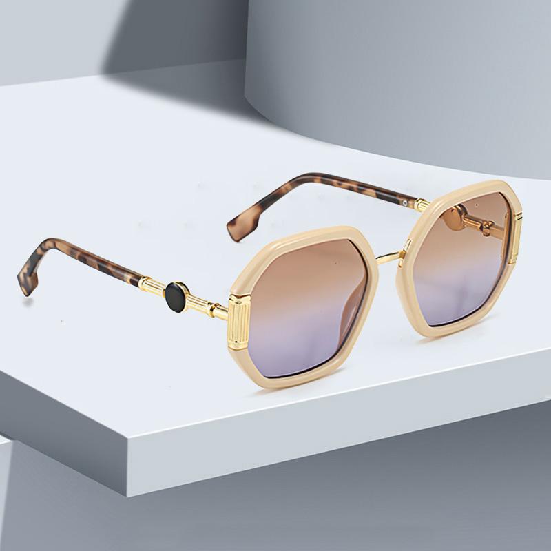 Fashionable Women Sunglasses Unique Octagonal Frame Gradient Lenses Golden Legs Stylish Glasses