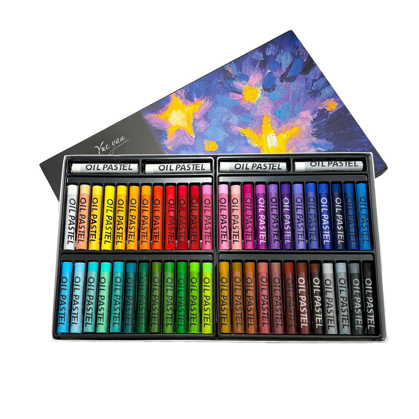 

48-Color Oil Pastel Set. Soft, smooth drawing experience. Durable material resists breakage and is easy to use. Ideal for art, coloring, and drawing.