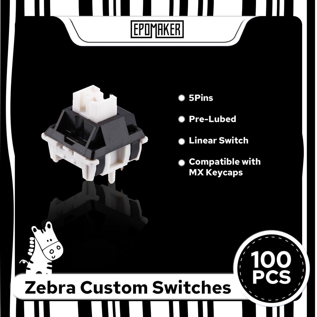 EPOMAKER Zebra 40gf Linear Mechanical Keyboard Switches, 5-Pin Pre-Lubricated Creamy Switches with 100PCS POM Stems, 21mm Spring, Compatible with MX