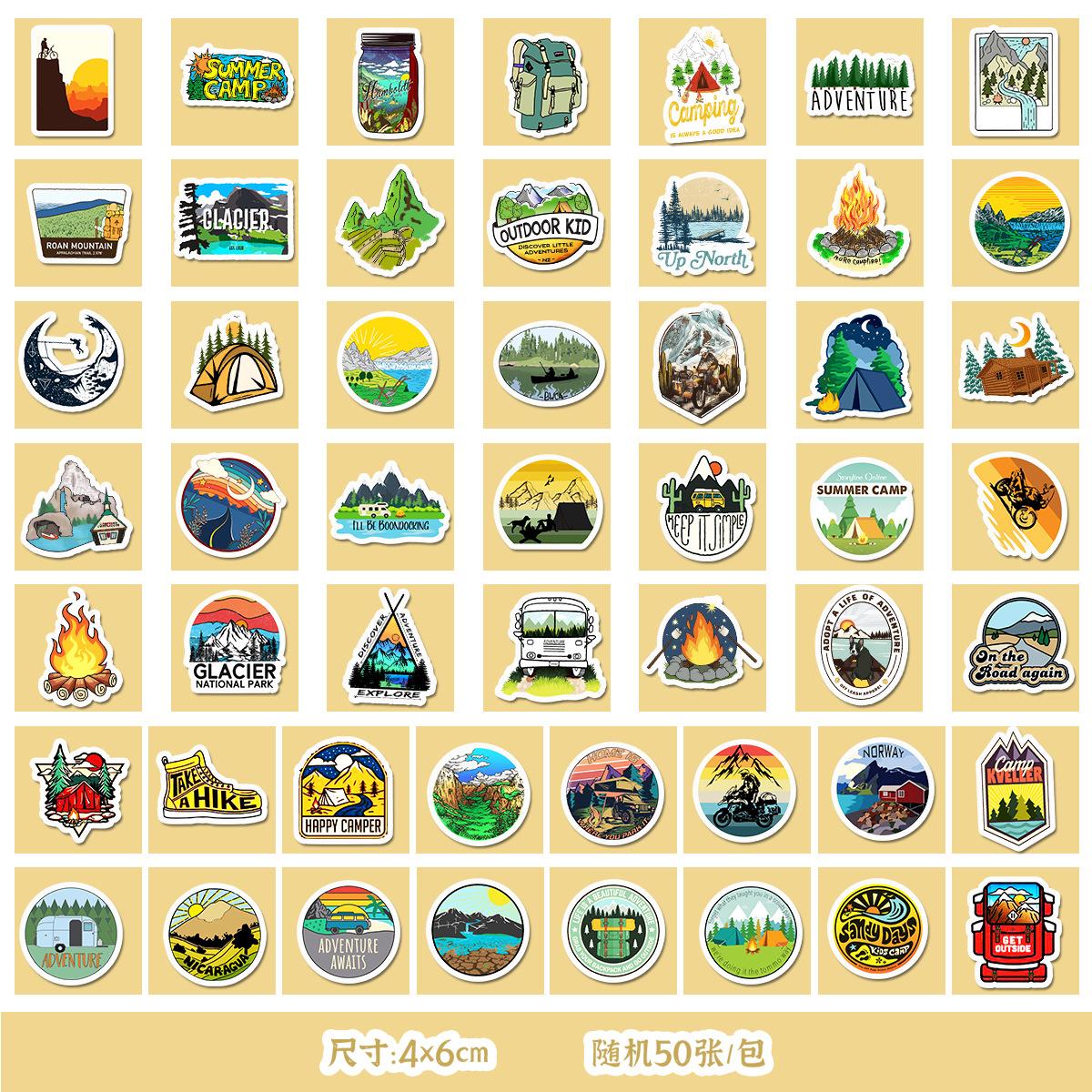 

50/100 Наклейки-граффити для кемпинга на открытом воздухе, для украшения мобильного телефона, гитары, водонепроницаемые наклейки, наклейки для DIY-рукоделия