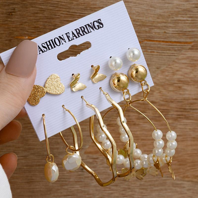 XP17 Gold Geometric Pearl Hoop Earring Set
