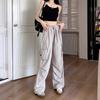 Women High Waist Wide Leg Cargo Pants Thin Drawstring Multi Pocket Loose Casual Outdoor Trousers