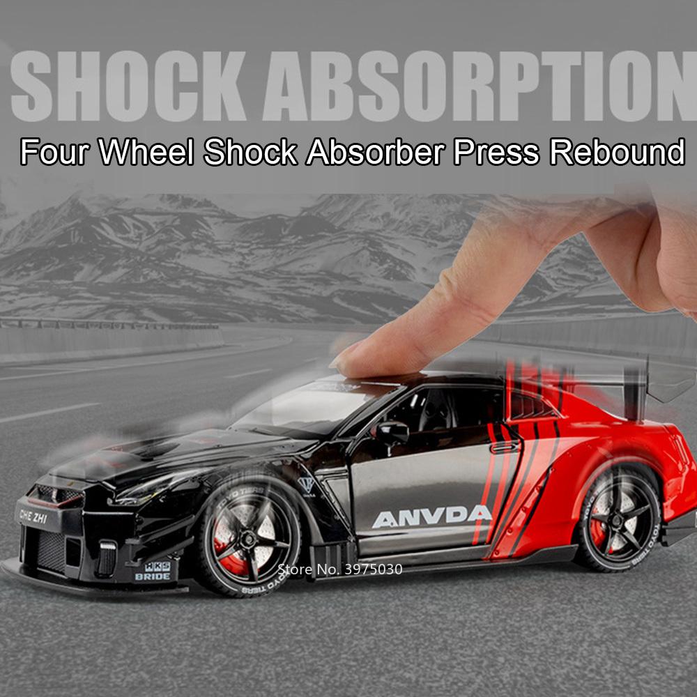 1:24 Scale Alloy Diecast Gtr Cars Models Toys Pull Back Miniature Sports Car With Light Sound Vehicles For Boys Birthday Gifts
