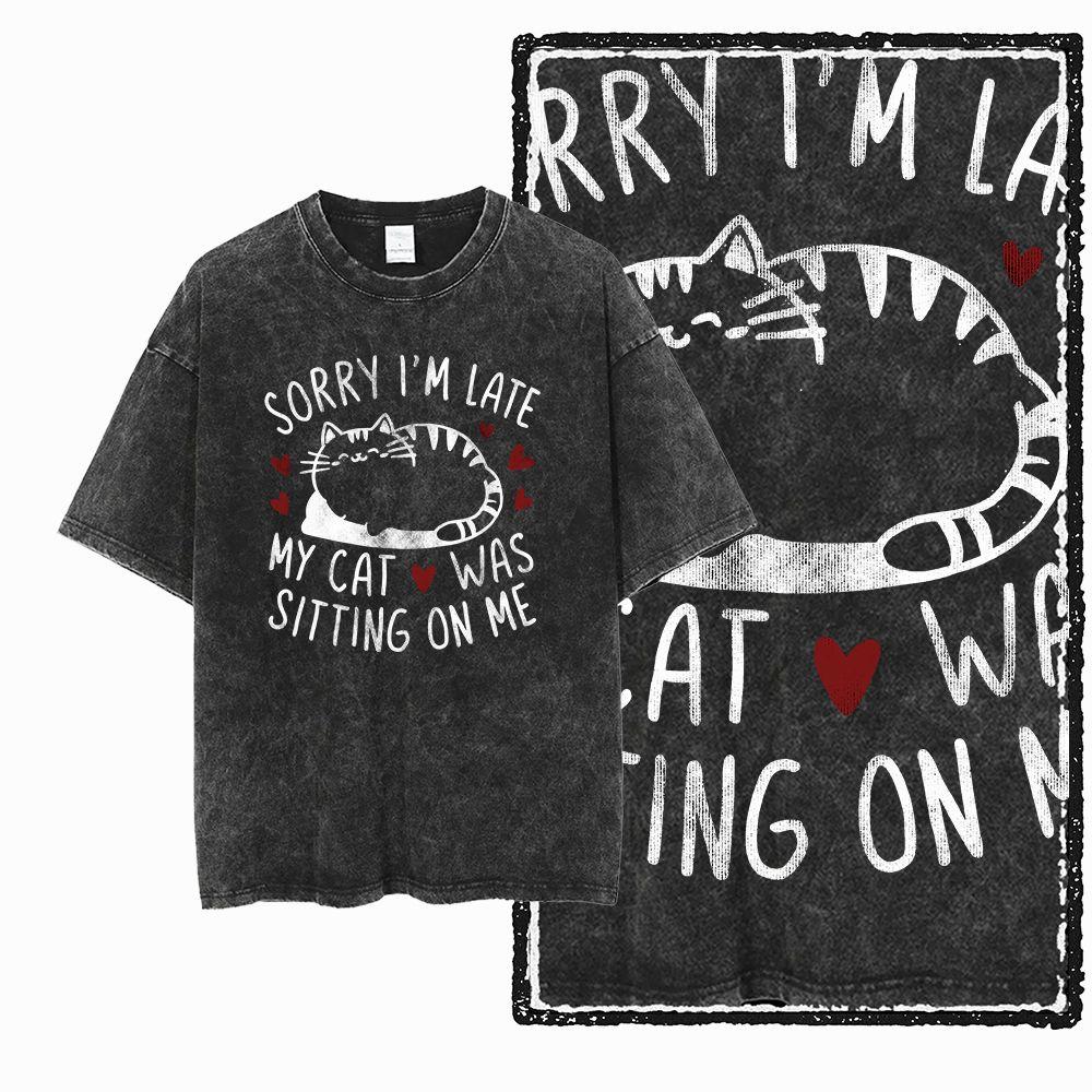 THE COOLMIND G55 Acid Washed Black Cotton Cool Cat Men s T-Shirt XL