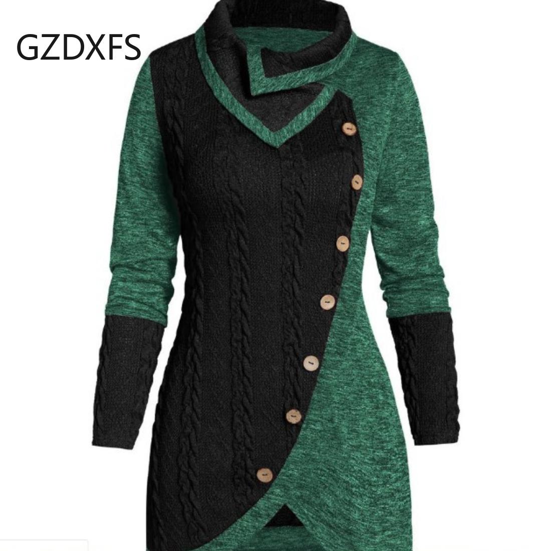 

Женский воротник внахлест, длинные рукава, украшение на пуговицах, контрастная строчка, свитер необычной вязки в новом стиле. 4XL светло-зеленый