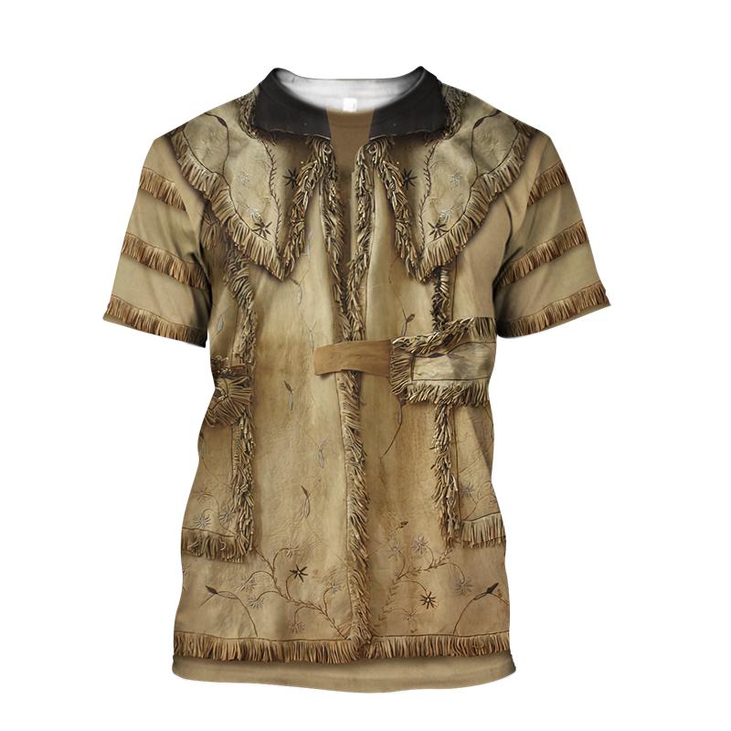 Top Oversized T-shirt Short Sleeved Crepe Casual Fashion 3D Printed Western Denim Graphic Men's T-shirt Summer