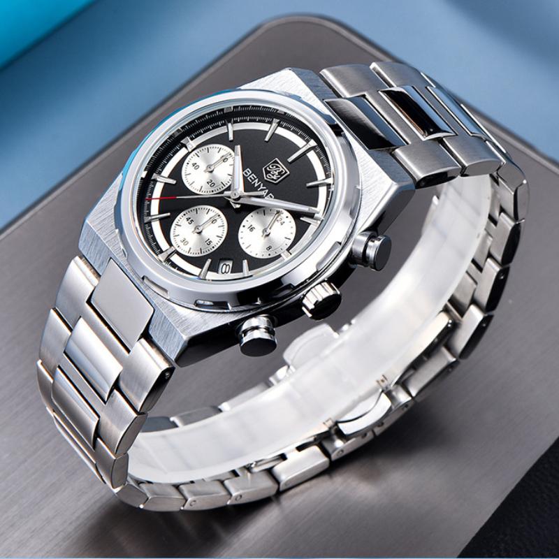 Benyar Men's fashionable multifunctional waterproof calendar night light business steel strip quartz men's watch