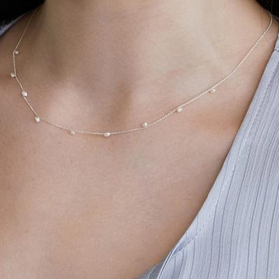 (925 Silver) Delicate Pearl Chain Necklace NZ2417