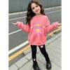 Girls' Smiley Flower Casual Comfortable Soft Loose Pullover Sweatshirt and Leggings 2-Piece Set, New Autumn/Winter, Playful, Sweet and Cool Style