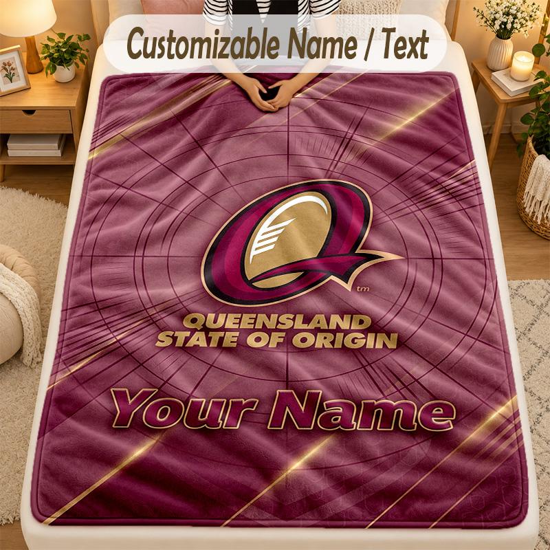 Flannel BlanketQueensland Maroons Custom Name Text Personalized Soft Warm Throw Blanket Home Decor Gift