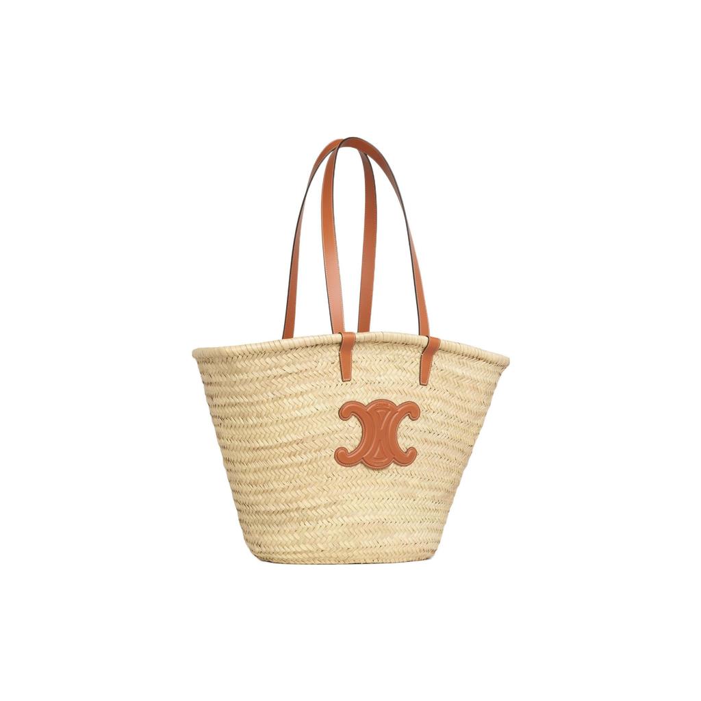 Celine Triomphe Classic Woven Natural Tree Fiber Calfskin Beach Tote Shopping Bag Shoulder Handbag Medium Women Tote 192622EFA-04LU