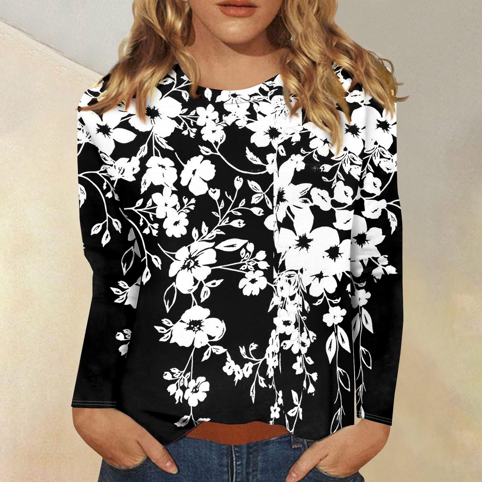 

Женская модная повседневная футболка с круглым вырезом и длинным рукавом с принтом, топ XL белый