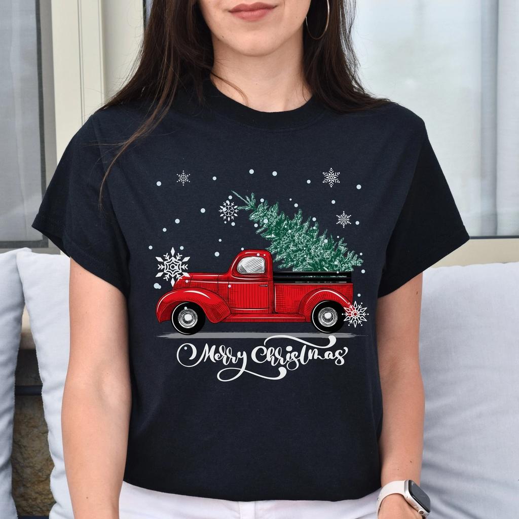 Red car Christmas Unisex shirt Merry Christmas Holiday tee Black Dark Heather