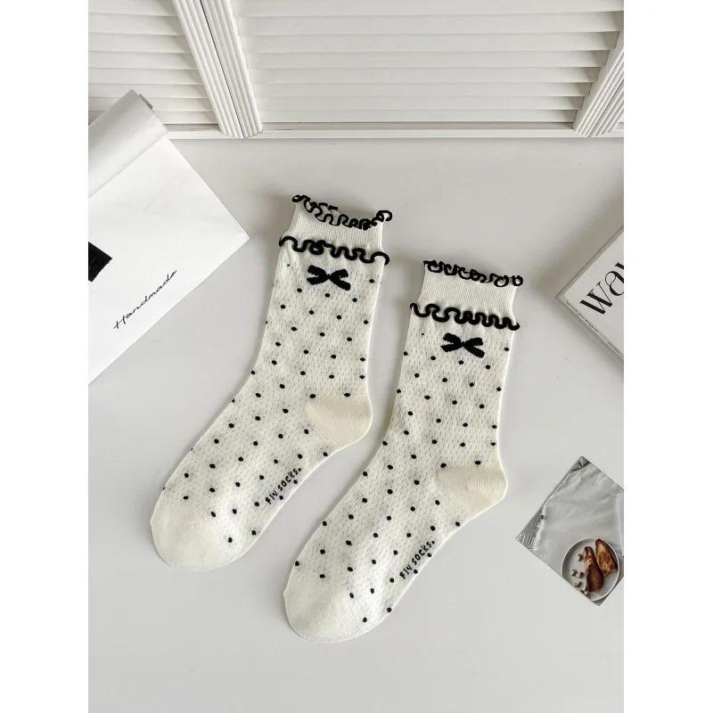 Spring Autumn Sweet Cotton Lolita Ballet Style Ultrathin Breathable Socks for Women Lace Bow Piles of Socks