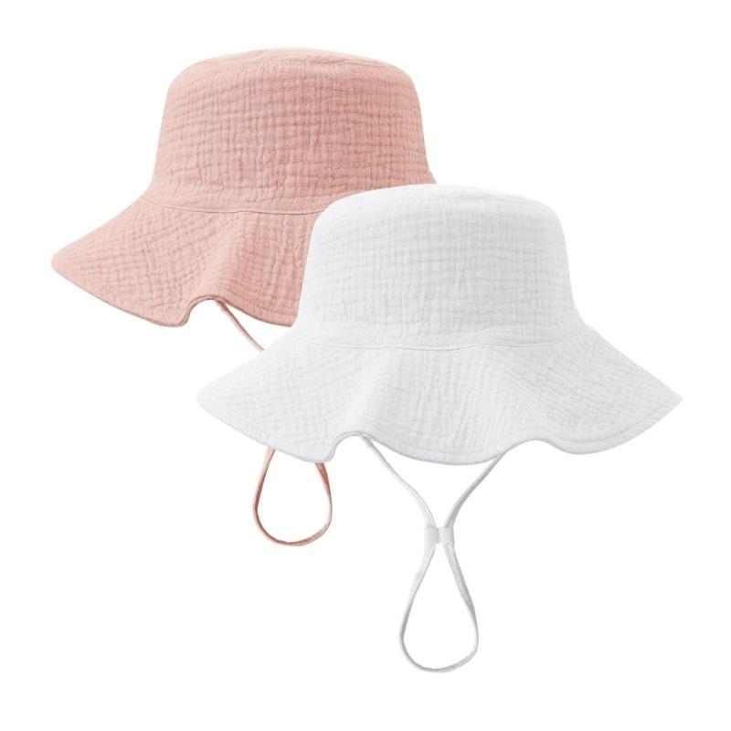

2Pcs Breathable Cotton Infant Sun Protection Hat Adjustable Strap Windproof Design Caps for Beach Trip and Outdoor