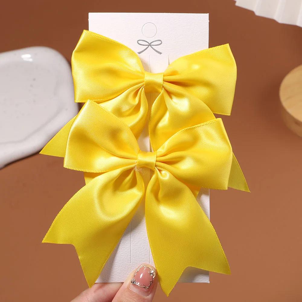 2/3Pcs/Set Lovely Solid Color Ribbon Bows Hair Clip for Kids Girls Hairpins Barrettes Handmade Headwear Baby Hair Accessories