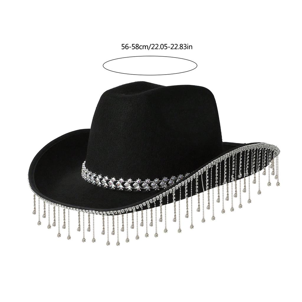 Rhinestones Tassels Hat Fashionable Western Hat Denims Hat Wild Western Hat for Stylish Men and Women