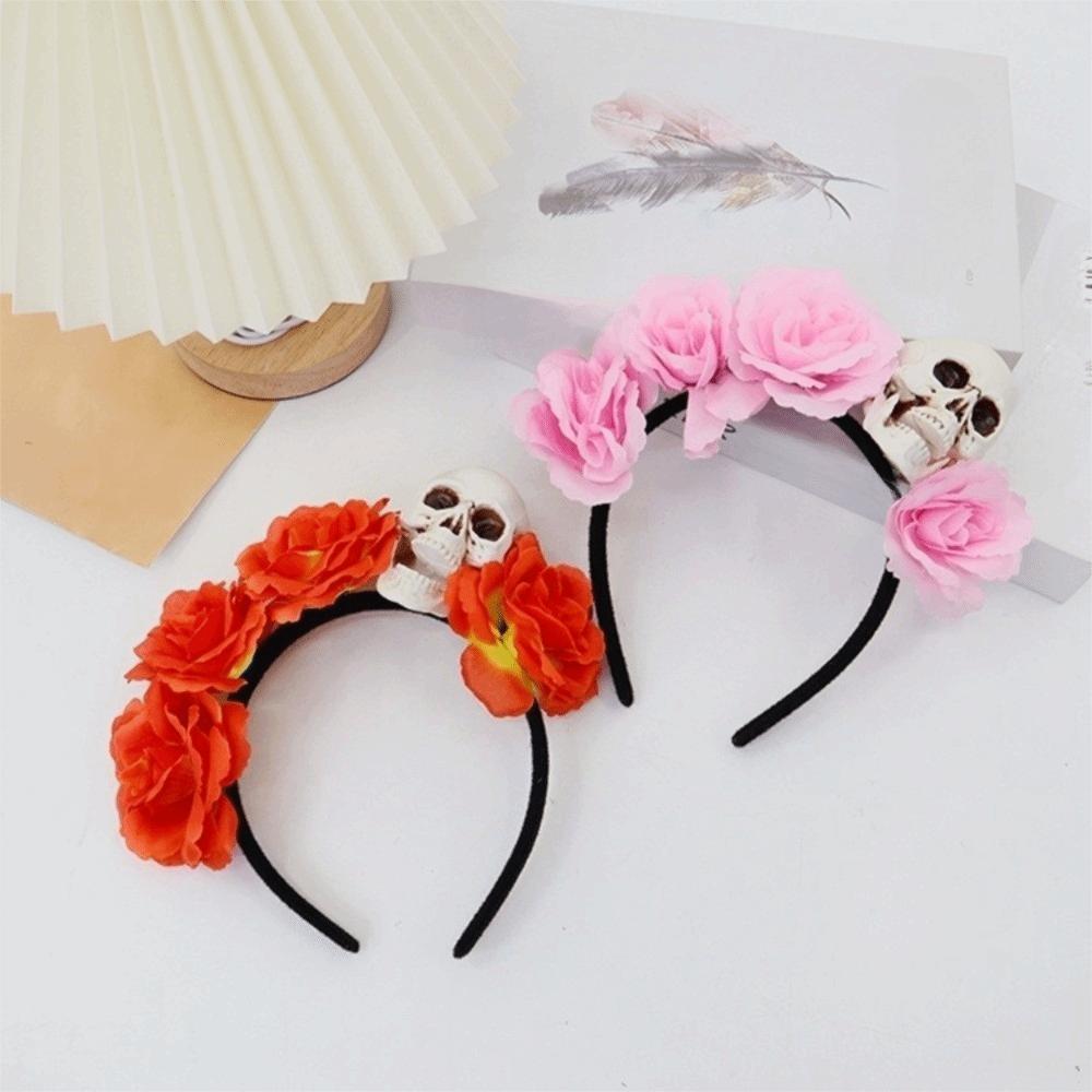 Halloween Decor Skull Head Headband Simulation Flower Gothic Flower Hairband  Cosplay