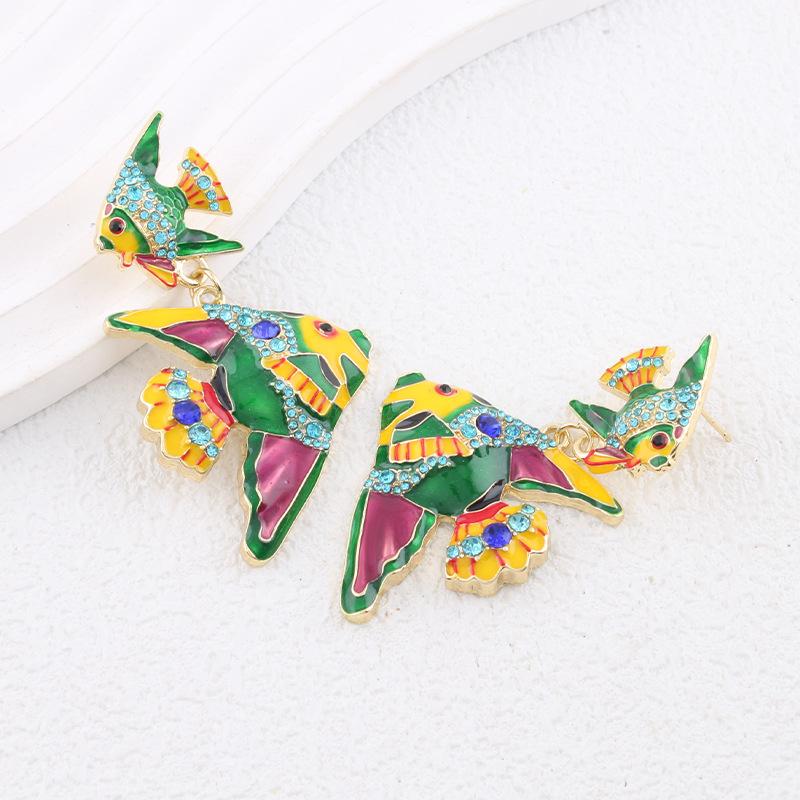 Exaggerated Vintage Tropical Fish Enamel Earrings Colorful Heavy-Metal Ear Jewelry from Mainland China Fashionable Accessory