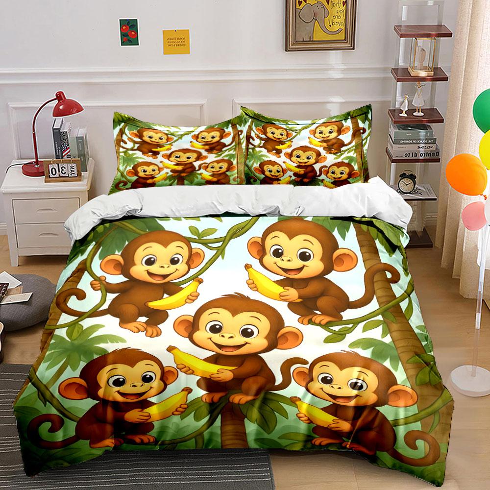 Cute monkeys holding bananas on trees