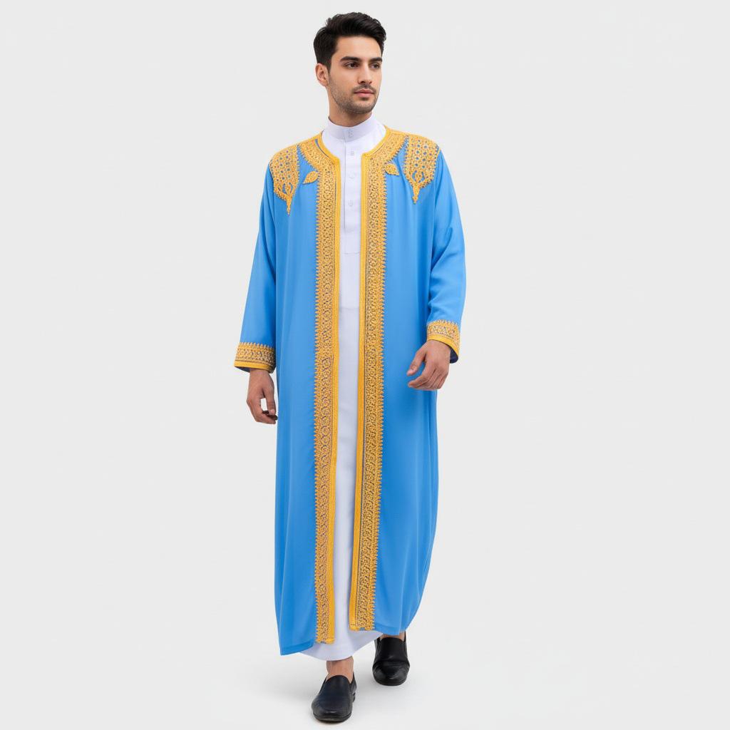 2025 Ethnisch Stil Herren Lang Gold Stickerei Kleid