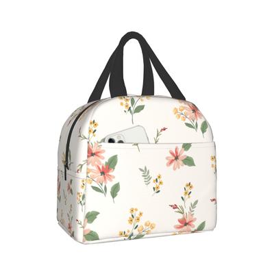 Flower Lunch Bag Waterproof Insulated Canvas Cooler Bag Thermal Cold Food Picnic Travel Tote for Women Children