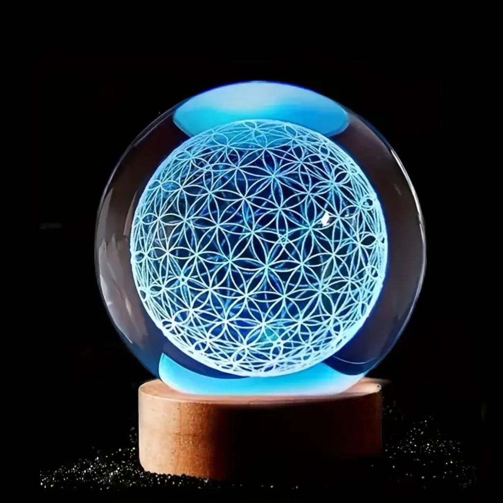 1pc,3D Flower of Life Crystal Ball with USB-powered Colorful Nightlights - The Perfect Holiday Gift for Family, Friends and Coll