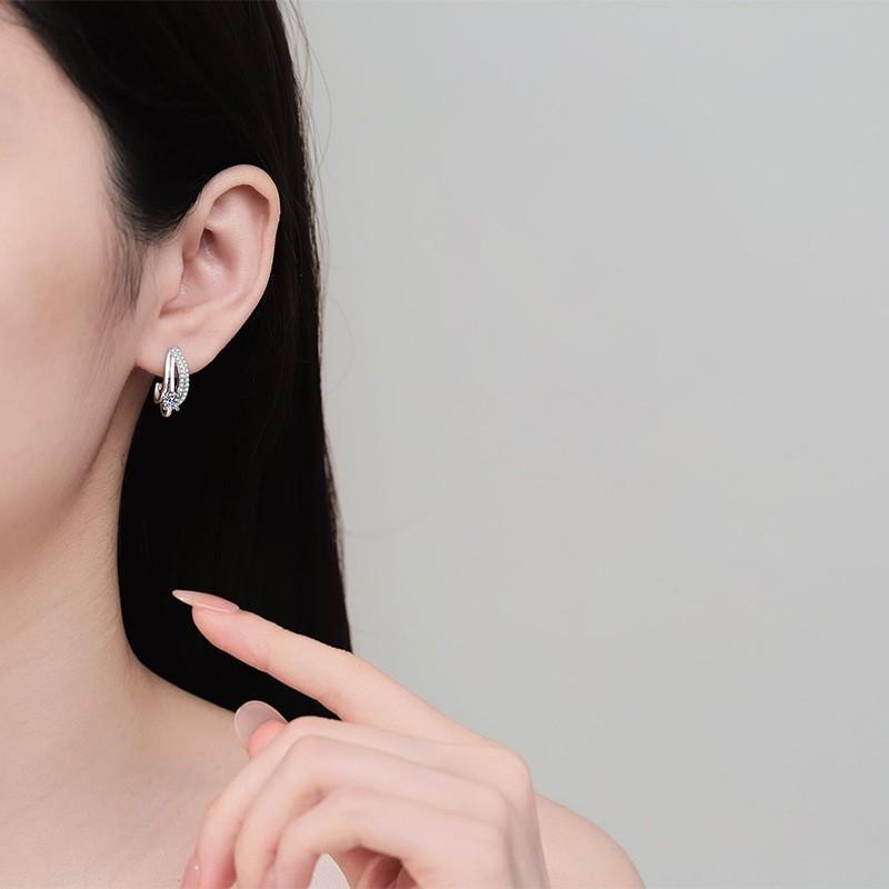 Sterling Double Layer Earrings Women With Moissanite Zircon Minimalist Chic Design 2025