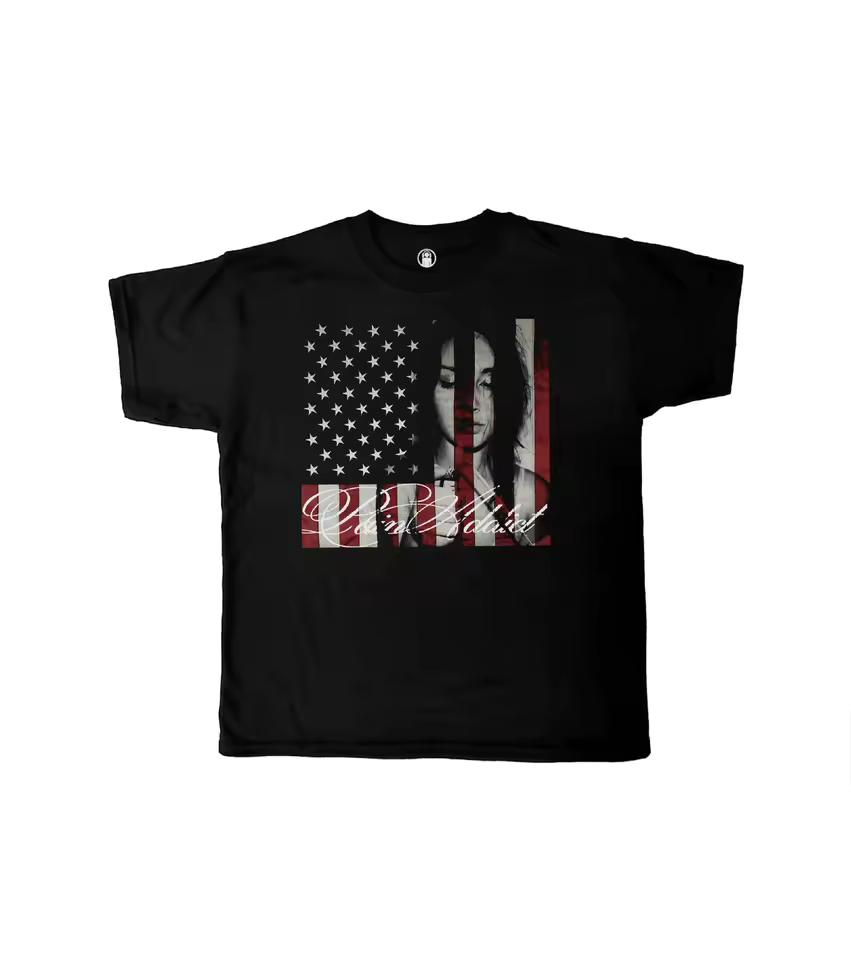 Y2K Gothic USA Flag Portrait Print T-shirt Retro Oversized Grunge Cotton Casual Tops