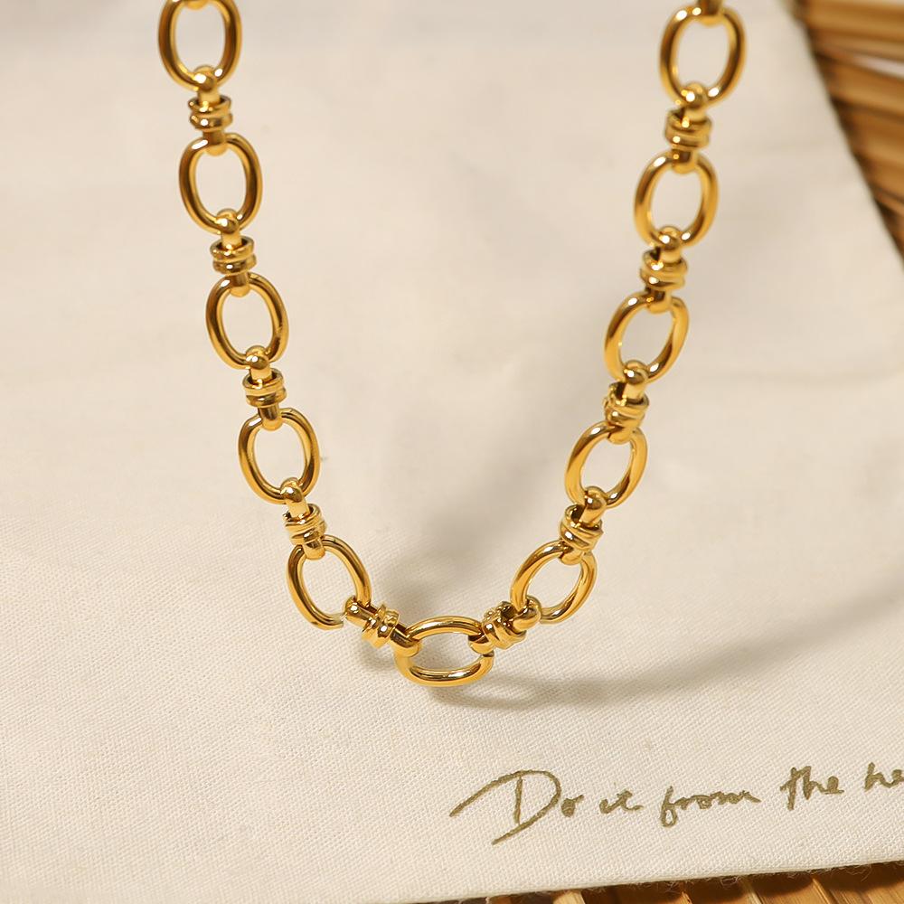 Thick Round Necklace Gold Plated Titanium Steel Clavicle Chain Women'S Hip Hop Chain Single Layer Stainless Steel Necklace