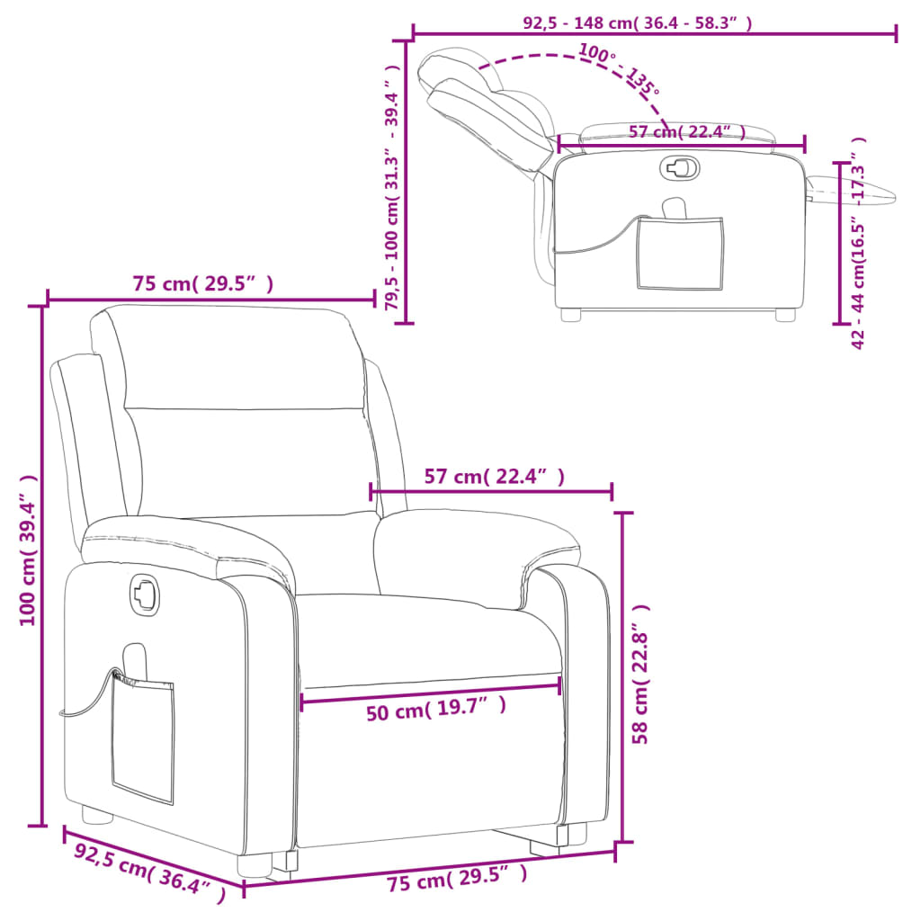 Massage Recliner with Rising Function Black Fabric
