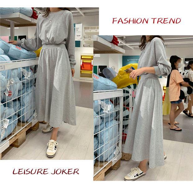 Plus Size Korean-Style Long Sleeve Gray Dress for Spring and Autumn