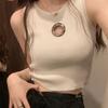 French Summer Knitted Sleeveless Vest Women's Stylish 3D Metal Accent Hot Girl Slim Fit Base Layer Top
