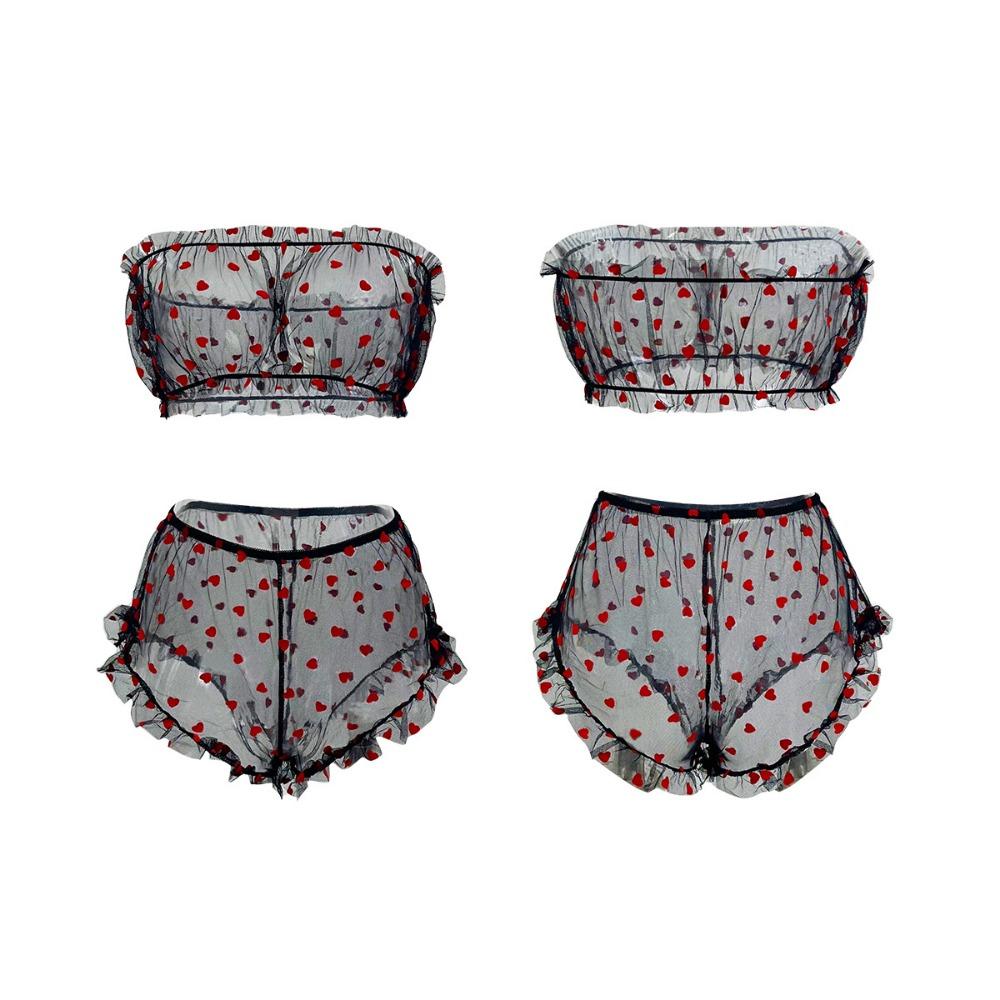 Sexy Unterwäsche-Set mit Brustumwicklung, Pyjama, Loungewear-Set mit Liebesaufdruck für Damen