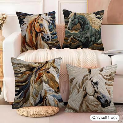 Printing Stylish Horse Cushion Cover Natural Linen Organic Fabric Double-Sided Printing Couch Pillow Covers Home Decor