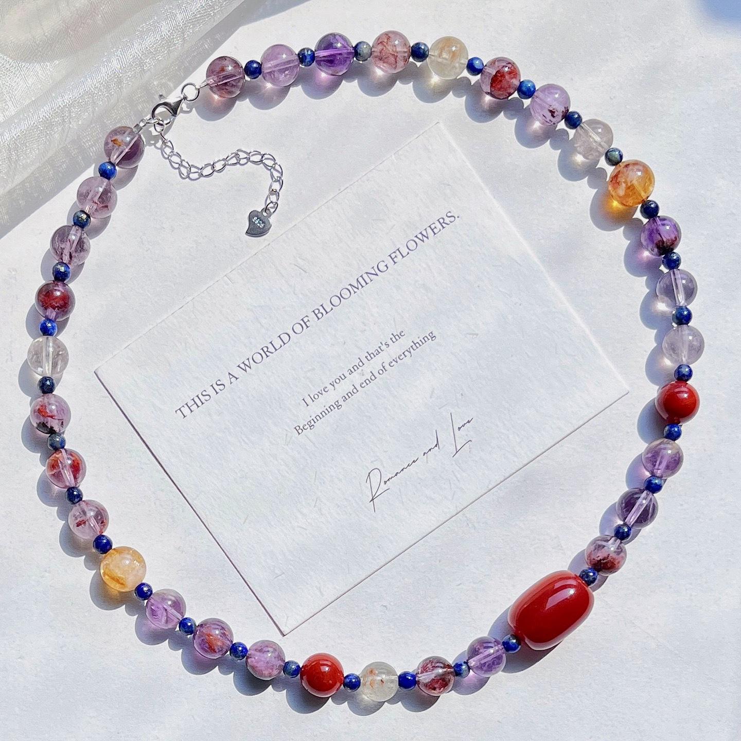 925 Silver Natural Purple Ghost Lapis Design Sense Necklace Clavicle Chain