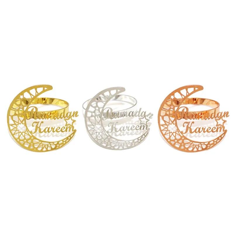 1Pcs Ramadan Napkin Rings Gold Ramadan Napkin Rings Hollow Moon and Star Napkin Holder Party Wedding Table Decor Napkins