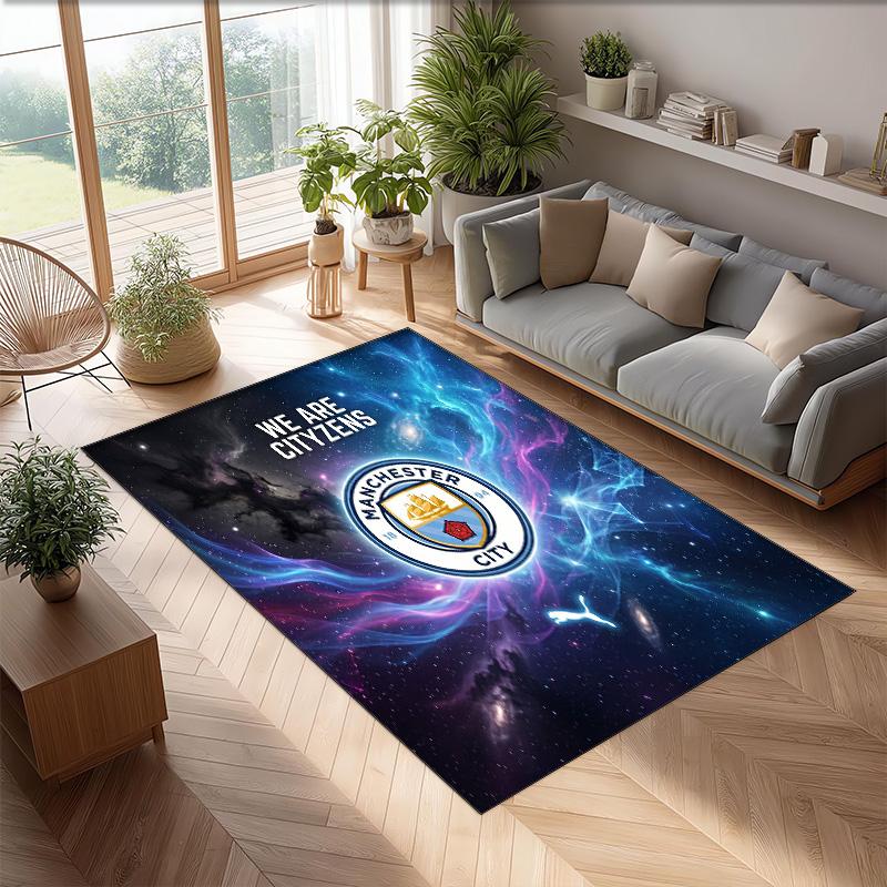 Manchester City Printed Flannel Area Rug Non Slip Soft Polyester Floor Carpet Indoor Decor Mat for Bedroom Living Room Sofa