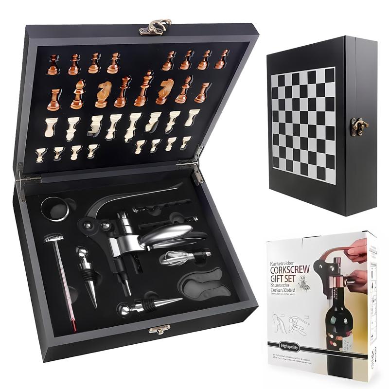 Set de Abridor de Botellas de Vino Tinto con Caja de Regalo de Madera Abridor de botellas de vino Herramientas de Bar Set Multifuncional para Abrir y Presionar Vino