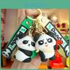 Creative Cute Panda Keychain Rubber Charm Backpack Decor In Bamboo Design