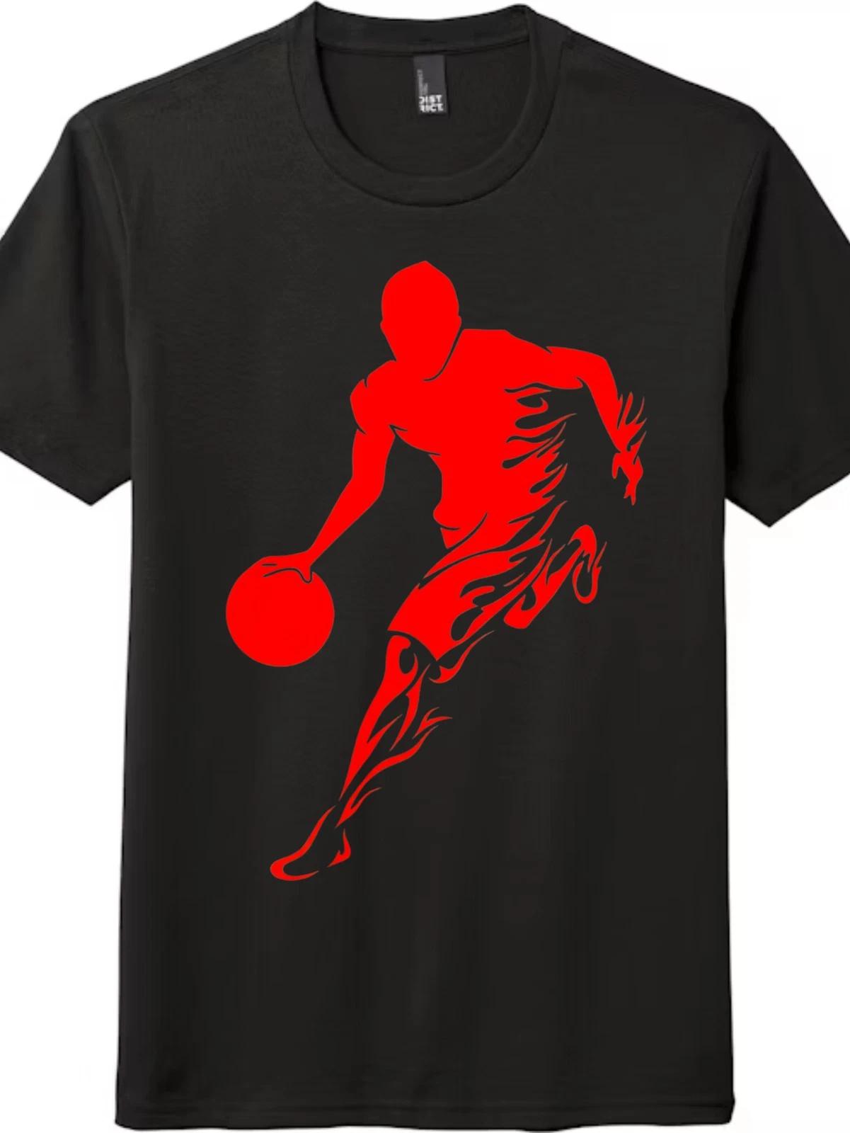 Flame Basketball Player Silhouette Sports Graphic T-Shirt XXL