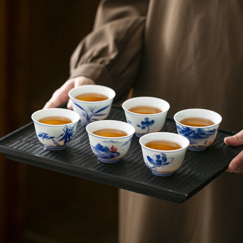 Blue and White Hand-painted Porcelain Teacup Set