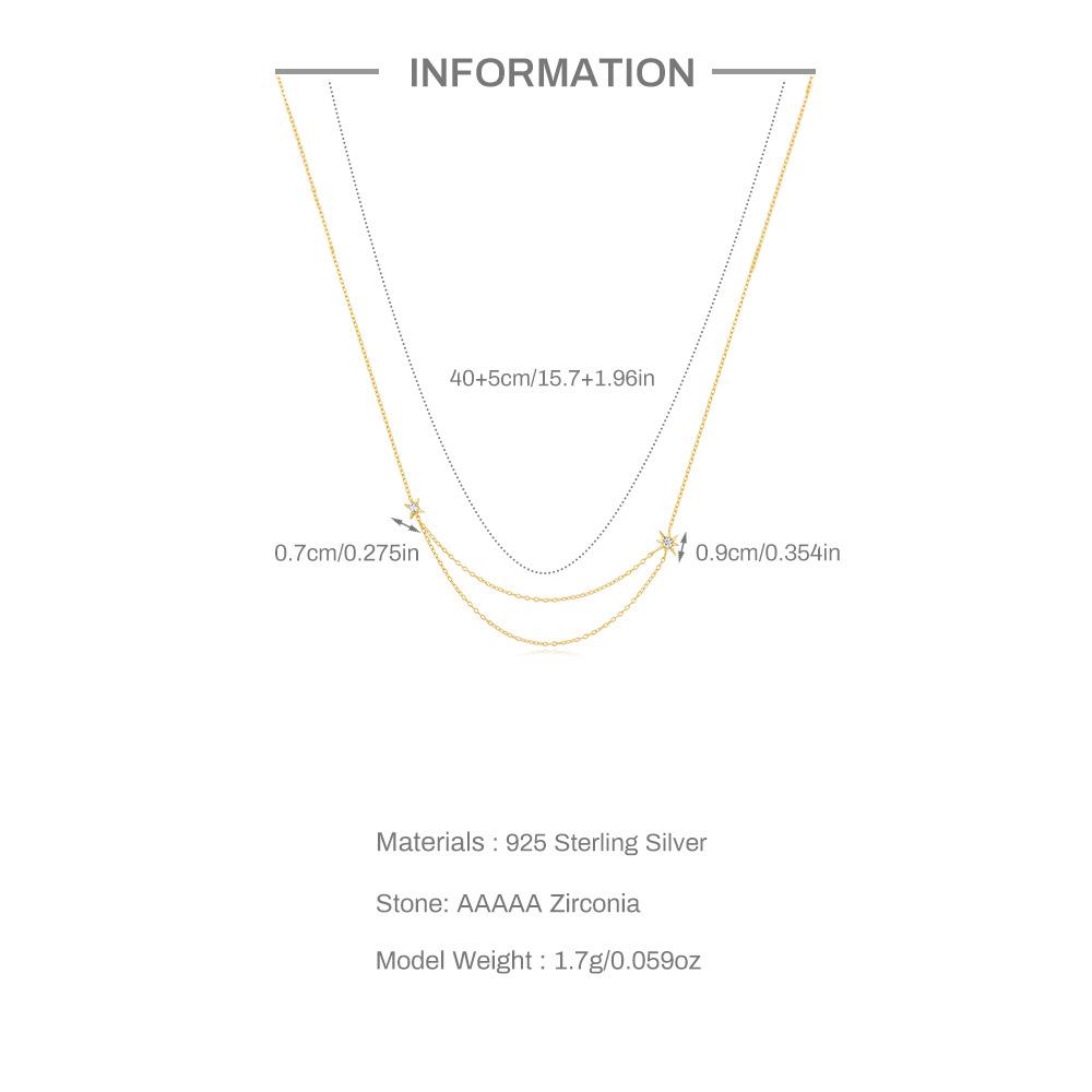 Wind Commuter Minimalist Double Layer S925 Sterling Silver Octagram Quadruple Element Necklace Clavicle Chain