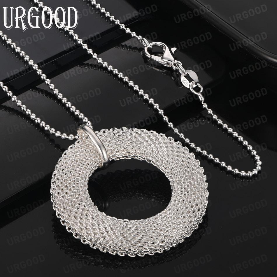 925 Sterling Silver Simple Mesh Circular Necklace - Stylish Evening Jewelry