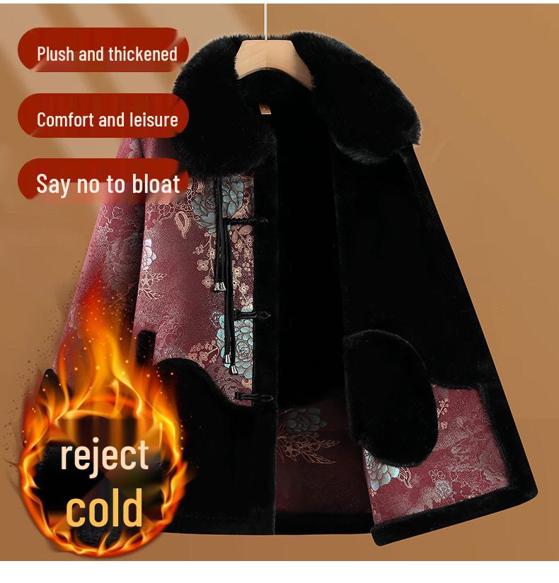 Chic New Chinese Style Faux Fur Fleece Jacket for Elderly Women